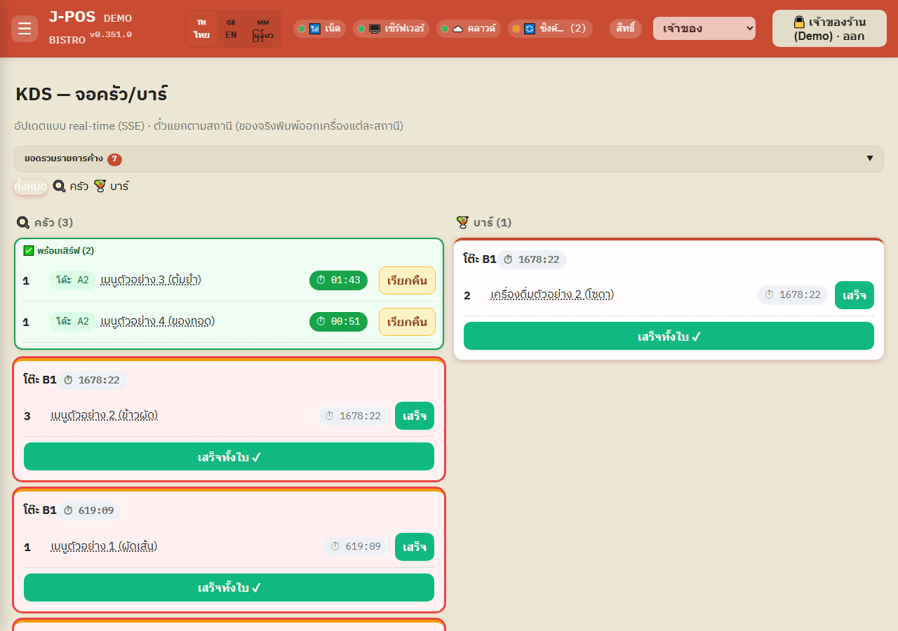 ภาพหน้าจอ J-POS: ทำเสร็จทีละรายการ หรือทั้งใบ